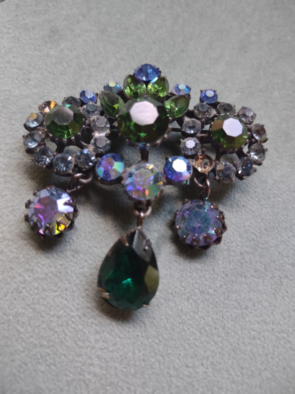 Green and Iridescent Crystal Statement Brooch